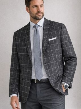 Men's Textured Blazer 48R XL Tweed Style Gray Windowpane Sport Coat Digel Ezzo G